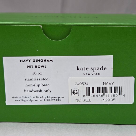 NWT Kate Spade Navy Gingham Dog Cat Pet Food Bowls 16 oz Pair - Picture 4 of 4